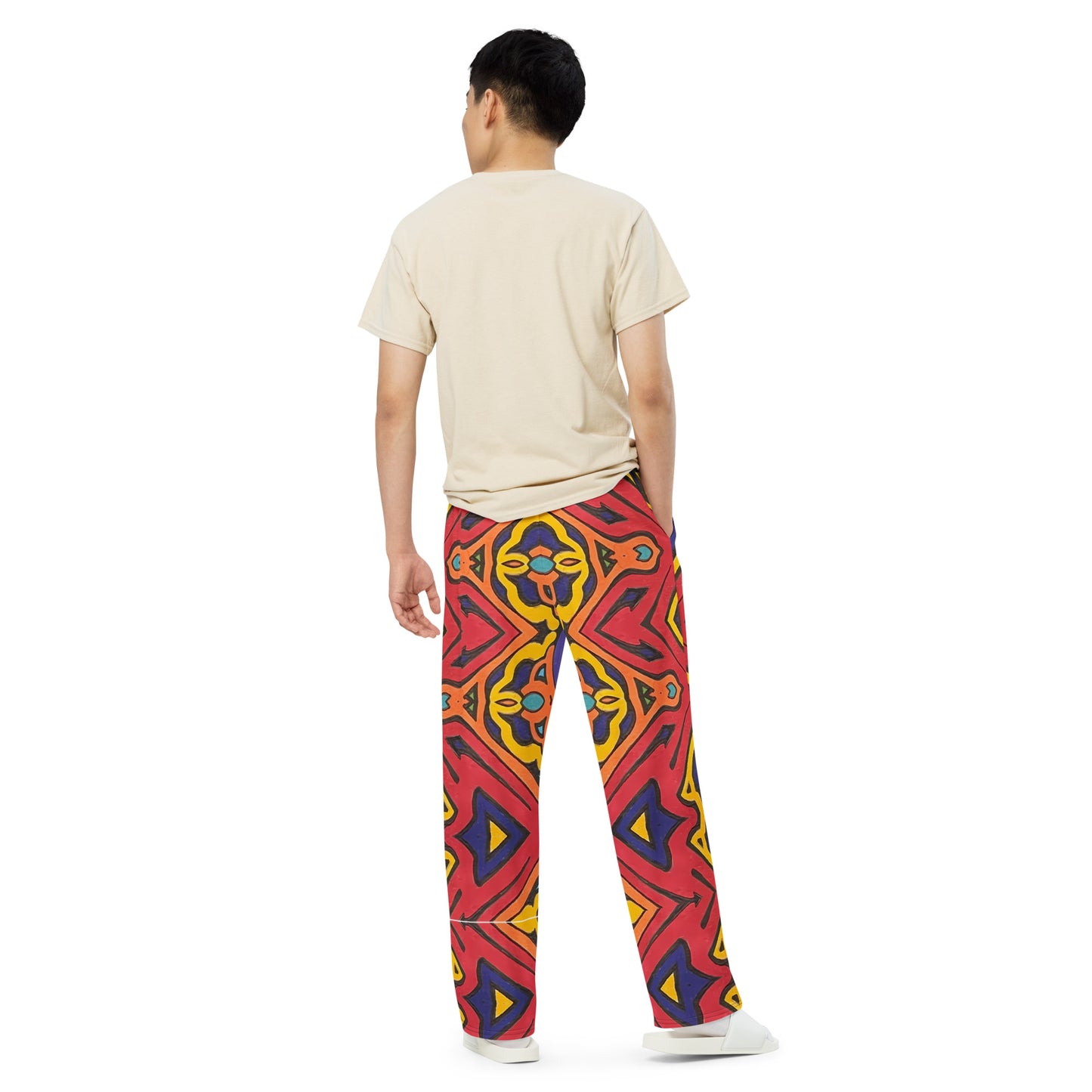 "Dioptimal Transactions" Abstract, Psychedelic unisex wide-leg pants