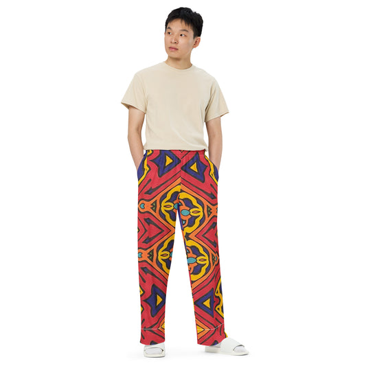 "Dioptimal Transactions" Abstract, Psychedelic unisex wide-leg pants