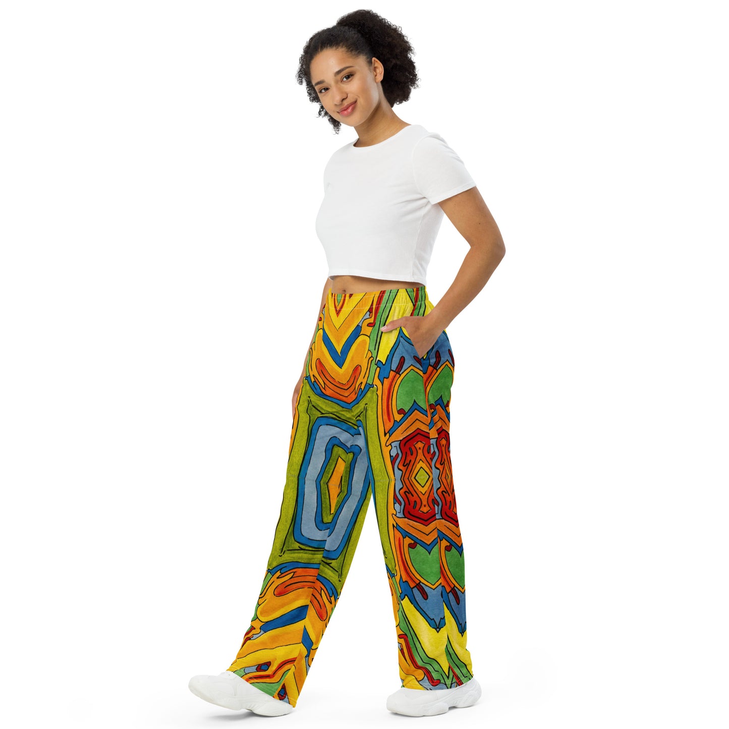 "Grassis" All-over print unisex wide-leg pants