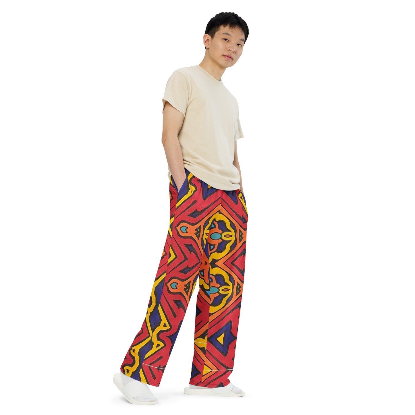 "Dioptimal Transactions" Abstract, Psychedelic unisex wide-leg pants